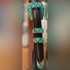 DOUGLAS MAGNUS HEARTLINE 1992 STERLING SILVER & TURQUOISE BUCKLE SET